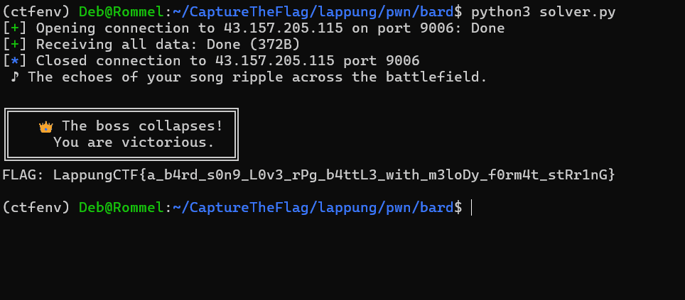 LappungCTF Vol 2.0 - Bard of Format RPG (PWN)